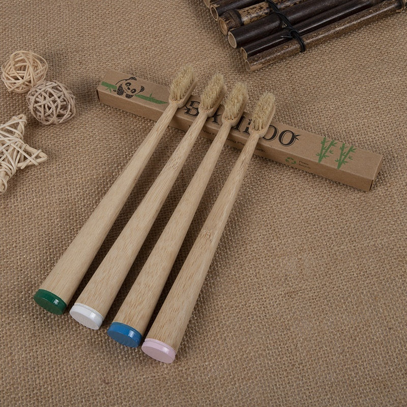 Bamboo Toothbrush Large Tail Cone Shaped Flocking Manual Bamboo Toothbrush