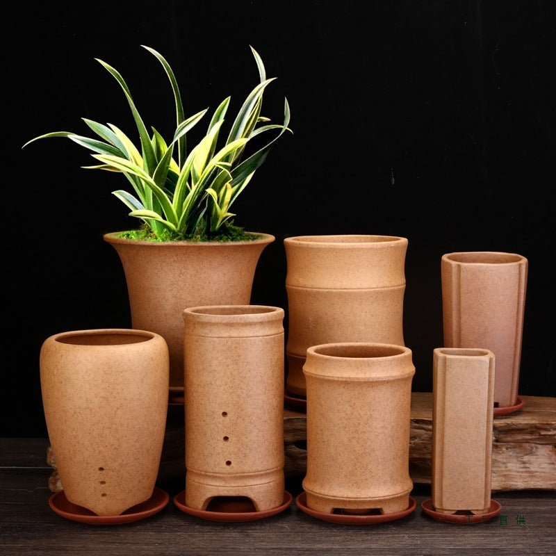 Firewood Purple Sand Orchid Pots Bamboo Basin Breathable Bonsai